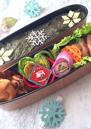 紅茶煮豚で雪の結晶弁当　詰め方-レシピのメイン写真