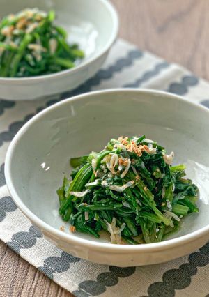 レンジで簡単副菜！春菊のエビ塩麹和え-レシピのメイン写真