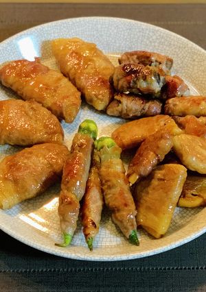 蓮根.玉ねぎ.椎茸.オクラの甘辛肉巻き-レシピのメイン写真