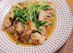 3分で完成♪豚肉と水菜のオイマヨ炒め-レシピのメイン写真