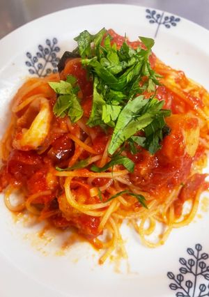 トマトの甘さ引き立つパスタ、ペスカトーレ-レシピのメイン写真