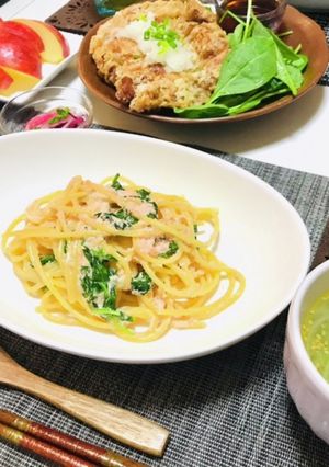 たらこクリームパスタメインご飯の夕飯献立-レシピのメイン写真