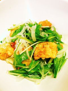 玉ねぎと水菜の唐揚げサラダ(ゆず入り)-レシピのメイン写真