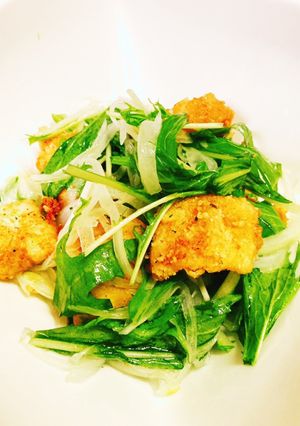 玉ねぎと水菜の唐揚げサラダ(ゆず入り)-レシピのメイン写真