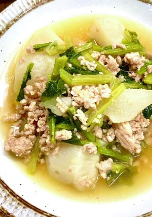 かぶと鶏挽肉の煮物　スープも美味！-レシピのメイン写真