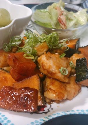 かぼちゃと鶏ももの甘酢照り焼き-レシピのメイン写真
