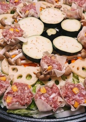 ホットプレートで焼売とたっぷり蒸し野菜-レシピのメイン写真