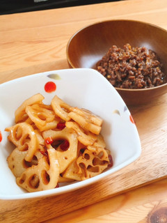 1つの鍋で2品!蓮根のきんぴら&肉そぼろ-レシピのメイン写真