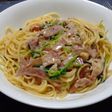 ベーコン椎茸三つ葉の和風クリームパスタ