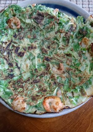 水菜とエビのチヂミ風焼き〜♪♪♪-レシピのメイン写真