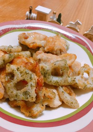 ポテチ風？！蓮根と鶏の海苔塩揚げ焼き♡-レシピのメイン写真