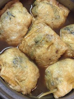 ヒジキ煮のリメイク 油揚げの餅入り袋煮-レシピのメイン写真