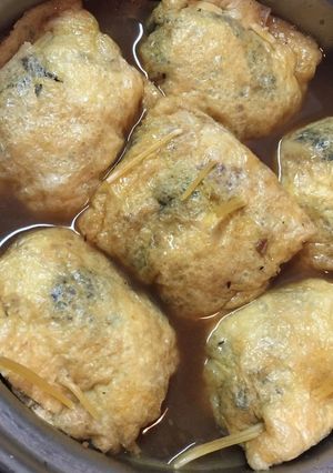 ヒジキ煮のリメイク　油揚げの餅入り袋煮-レシピのメイン写真