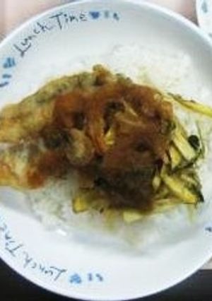 給食★きすと堀川ごぼうのかき揚げ天丼-レシピのメイン写真