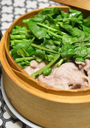 クレソンと豚薄切り肉のせいろ蒸し-レシピのメイン写真