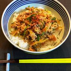 รูปของ もやしと長葱の肉味噌丼