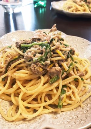 柚子とせりのサバ缶パスタ-レシピのメイン写真