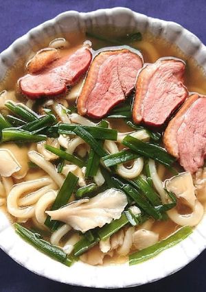 業スーの合鴨ロース、ニラ、舞茸で鴨南蛮風-レシピのメイン写真