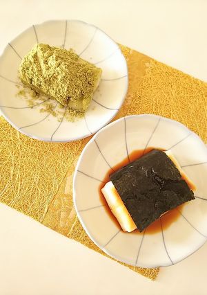 祝！明日葉きな粉もちとピリ辛磯部焼きもち-レシピのメイン写真