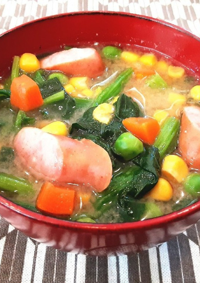 簡単♡ほうれん草とウインナーの味噌汁-レシピのメイン写真