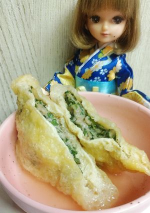 リカちゃん♡春菊ひき肉揚げ挟み(鍋具に)-レシピのメイン写真