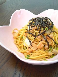 白だしでシーフードと豆苗の和風パスタ-レシピのメイン写真