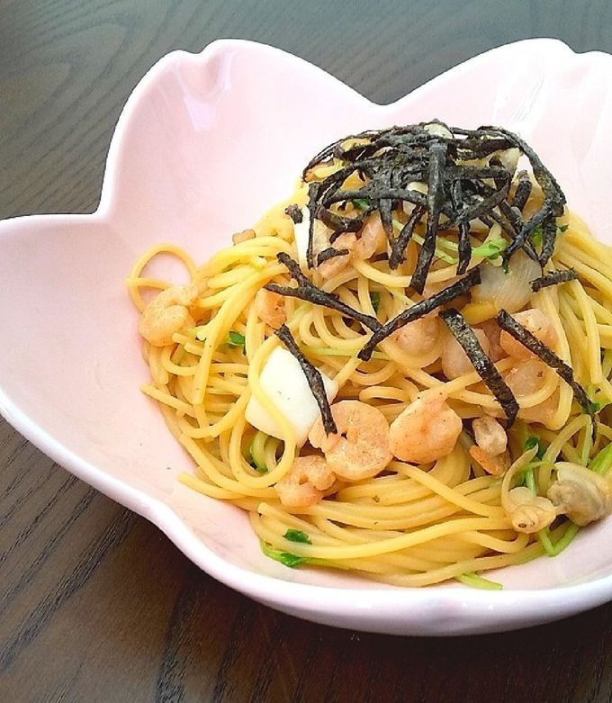 白だしでシーフードと豆苗の和風パスタ-レシピのメイン写真