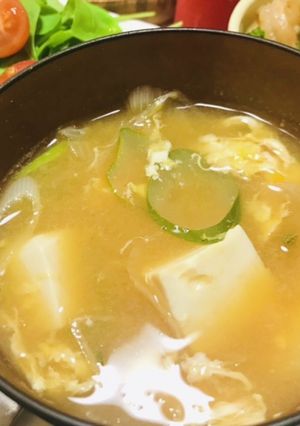 下仁田ねぎと豆腐と卵のお味噌汁-レシピのメイン写真