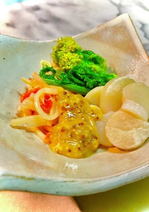 No2734春の小鉢、菜花筍帆立-レシピのメイン写真