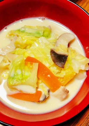 【簡単】キャベツとキノコの豆乳味噌スープ-レシピのメイン写真