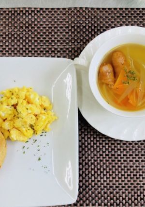 野菜入りスコーンを使った朝食-レシピのメイン写真