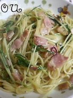 水菜とベーコンのペペロンチーノ-レシピのメイン写真