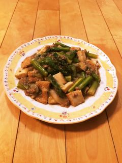 アスパラと厚揚げの豚挽肉あんかけ炒め♪-レシピのメイン写真
