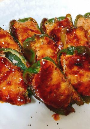 栄養丸ごとピーマンの肉詰め〜BBQソース-レシピのメイン写真