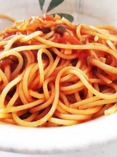 ベーコンとしめじのトマトパスタ-レシピのメイン写真