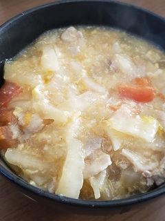 白菜漬と豚肉の卵とじうどん-レシピのメイン写真