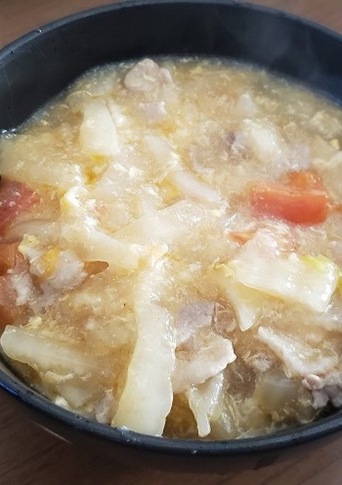 白菜漬と豚肉の卵とじうどん-レシピのメイン写真
