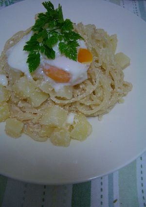 じゃがいもと明太子の温玉のせパスタ-レシピのメイン写真