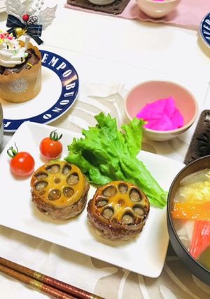 夕飯の献立・蓮根挟み焼きメインの晩ご飯-レシピのメイン写真