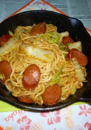 白菜＆フランクフルトの焼きうどん-レシピのメイン写真