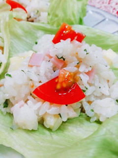 ハムチーズの混ぜ寿司レタス包み♬-レシピのメイン写真
