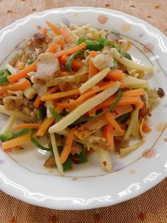 新発田市給食レシピ☆細切り肉の炒め物-レシピのメイン写真
