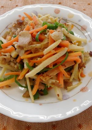 新発田市給食レシピ☆細切り肉の炒め物-レシピのメイン写真