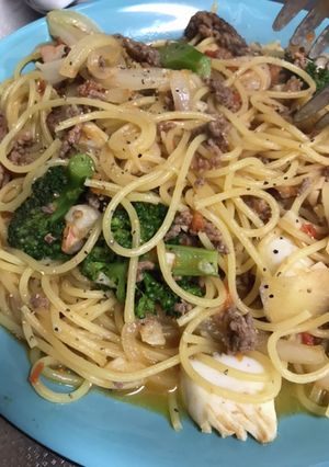 ひきにくとシーフードのお掃除パスタ-レシピのメイン写真