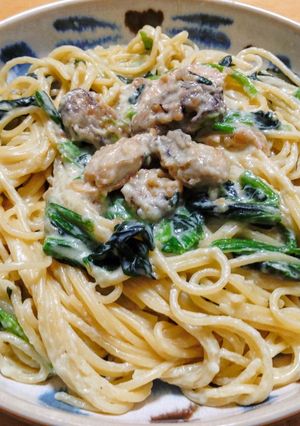 牡蛎とほうれん草のクリームパスタ-レシピのメイン写真