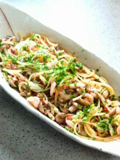 海老としめじとベーコンのオイルパスタ-レシピのメイン写真