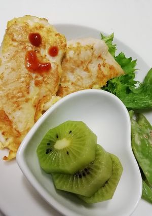 簡単ピカタ風と卵スープの朝ごはん-レシピのメイン写真