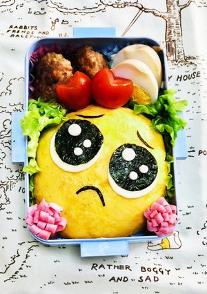 茶巾でぴえん　簡単　キャラ弁♪ ぴえん-レシピのメイン写真