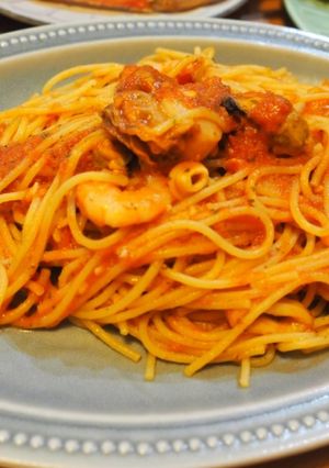 簡単魚貝のトマトバジルパスタ-レシピのメイン写真
