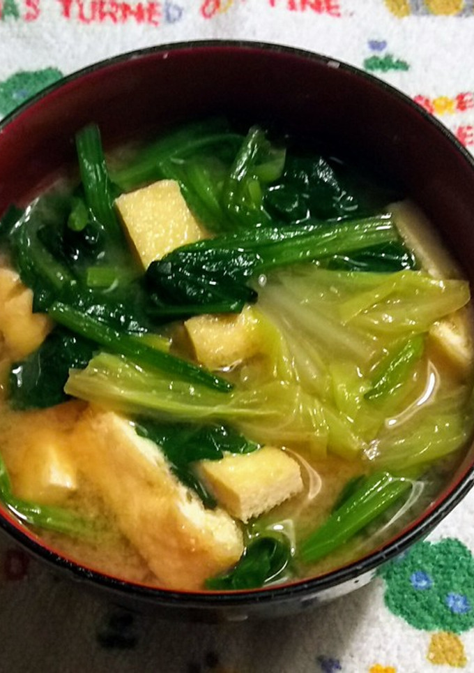 ほうれん草と白菜(＋油揚げ)の味噌汁-レシピのメイン写真